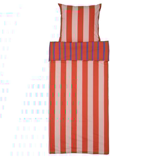 BARNDRÖM Duvet cover and pillowcase, pink red/stripe pattern, 140x200/80x80 cm