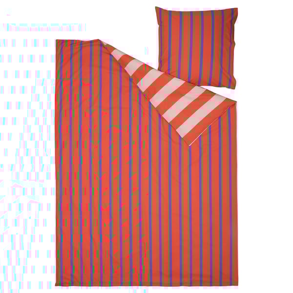 BARNDRÖM Duvet cover and pillowcase, pink red/stripe pattern, 140x200/80x80 cm