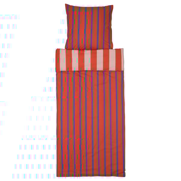 BARNDRÖM Duvet cover and pillowcase, pink red/stripe pattern, 140x200/80x80 cm