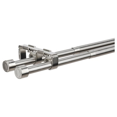 BEKRÄFTA chrome curtain rod set with brackets and finials. Modern metallic, sleek design.