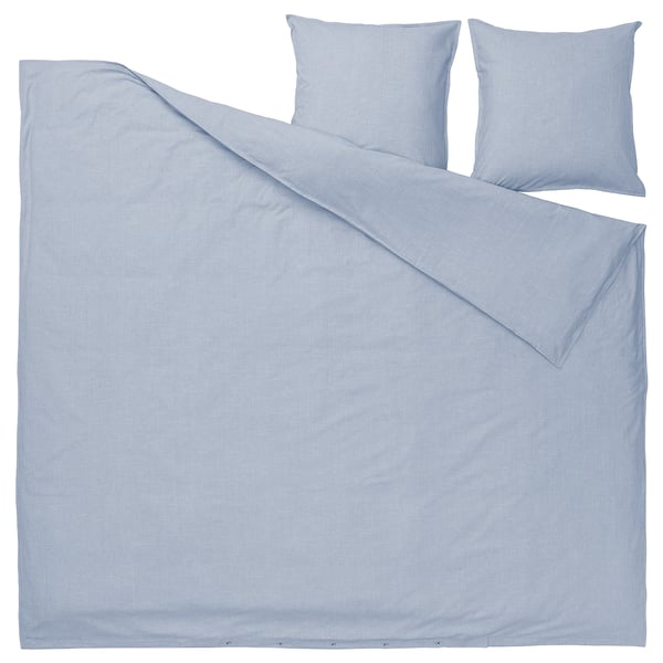 BERGPALM light blue striped cotton duvet cover with two pillows, vintage yet modern, flat display.