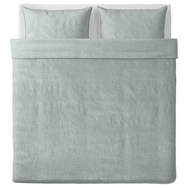 BERGPALM light green striped duvet set, 100% cotton, soft and vintage look.