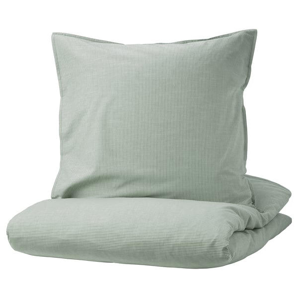 BERGPALM green striped duvet set, soft cotton, square & rectangular pillows.
