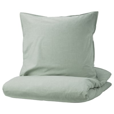 BERGPALM green striped duvet set, soft cotton, square & rectangular pillows.