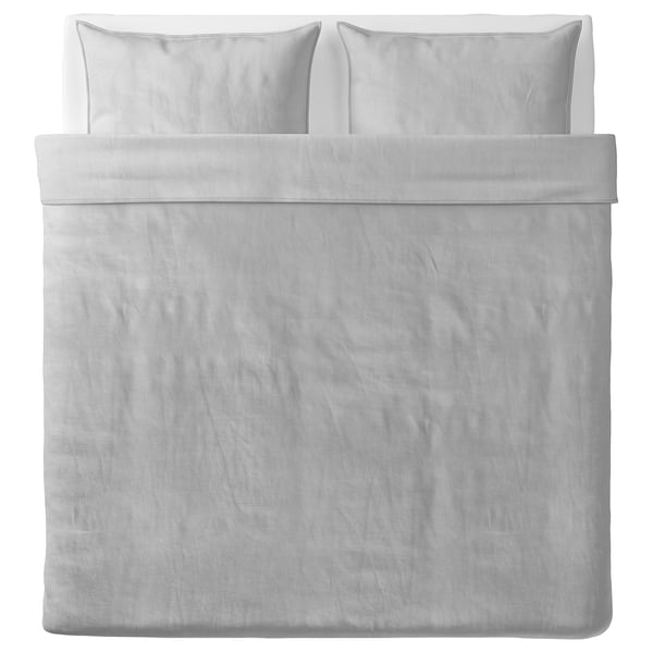 The BERGPALM duvet cover and pillowcases in grey with striped cotton.