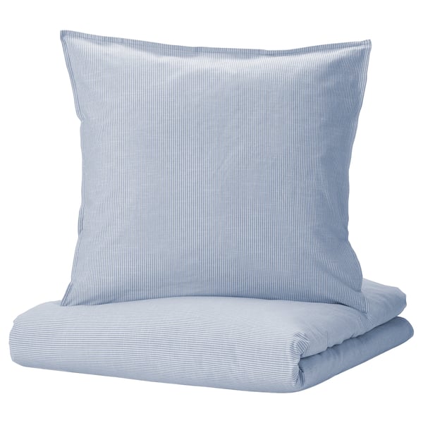 BERGPALM blue striped bedding set, rectangular pillows, cotton material.