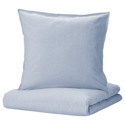 A BERGPALM duvet cover set in light blue with thin white stripes, made of soft cotton.