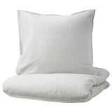 A BERGPALM duvet cover set. It light-colored stripes on soft cotton. The set includes a duvet cover and pillowcases with a vintage, handcrafted look.