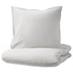 Option: A BERGPALM duvet cover set. It light-colored stripes on soft cotton. The set includes a duvet cover and pillowcases with a vintage, handcrafted look.