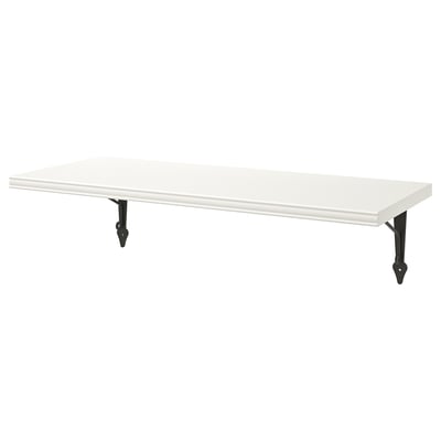 Berghsult white wall shelf, rectangular, beveled edge, metal brackets.