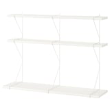 White ikea BERGSHULT wall shelf, 3-tier, minimalist design.