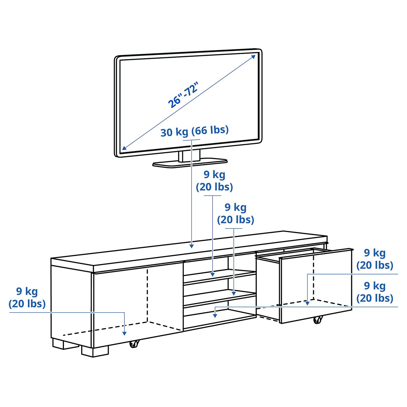BESTÅ BURS TV bench, high-gloss white, 180x41x49 cm - IKEA