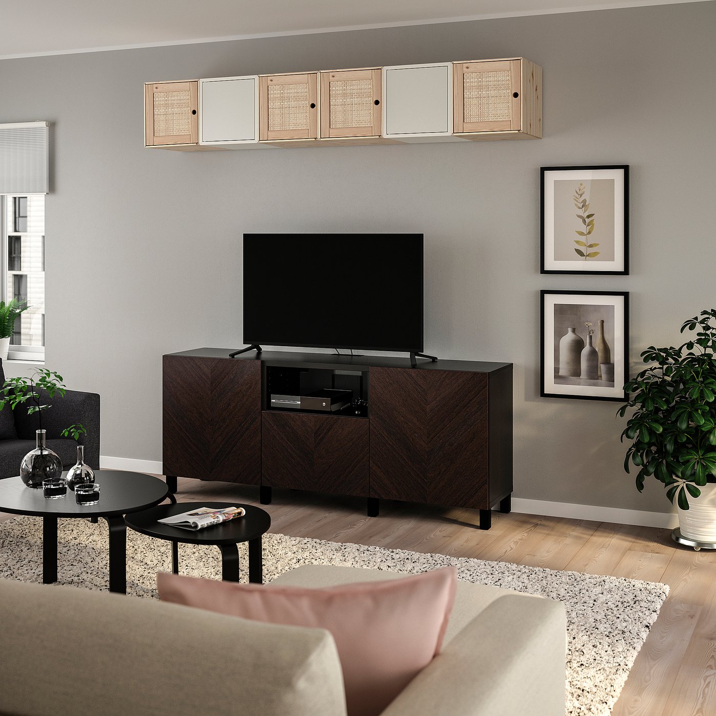BESTÅ EKET cabinet combination for TV, black-brown pine/dark