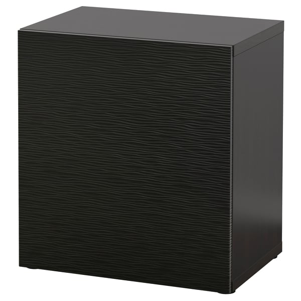 Black square storage unit, BESTÅ, textured finish, modern design.