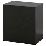 Black square storage unit, BESTÅ, textured finish, modern design.