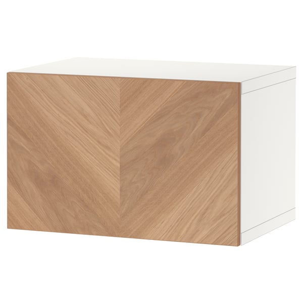 White BESTÅ oak cabinet with chevron pattern & soft-close hinges. BESTÅ oak cabinet, white, chevron pattern, soft-close hinges.