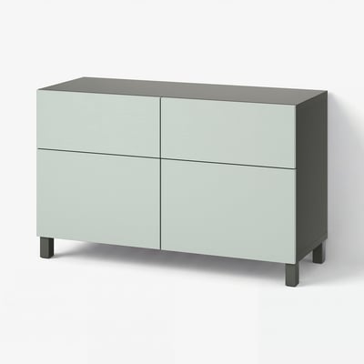 BESTÅ Storage combination w doors/drawers, dark grey/Hjortviken/Stubbarp pale grey-green, 120x42x74 cm