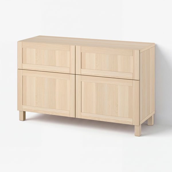 BESTÅ Storage combination w doors/drawers, white stained oak effect/Hanviken/Stubbarp white stained oak effect, 120x42x74 cm