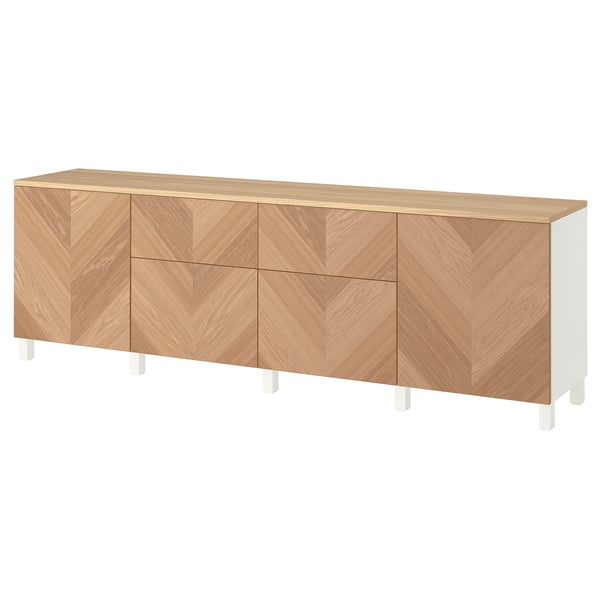 BESTÅ Storage combination, white/Hedeviken oak veneer, 240x42x76 cm