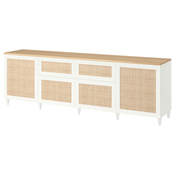 BESTÅ Storage combination, white/Studsviken woven poplar, 240x42x76 cm