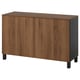 BESTÅ Storage combination with doors, black-brown/Lappviken/Stubbarp walnut effect, 120x42x75 cm