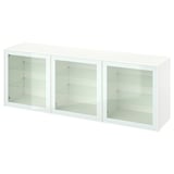 White BESTÅ storage unit, three glass doors, rectangle shape.