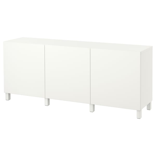 White BESTÅ sideboard with 3 doors, raised on metallic legs.