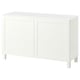 An ikea BESTÅ white sideboard with vertical panel design and rectangular shape.