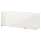 A white BESTÅ sideboard with three sleek, rectangular doors. The modern design offers storage and display space.