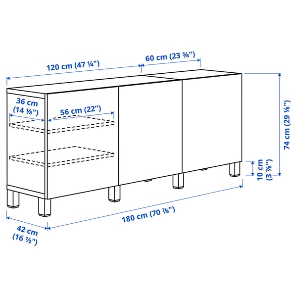 Illustration with measurements for the product: BESTÅ.