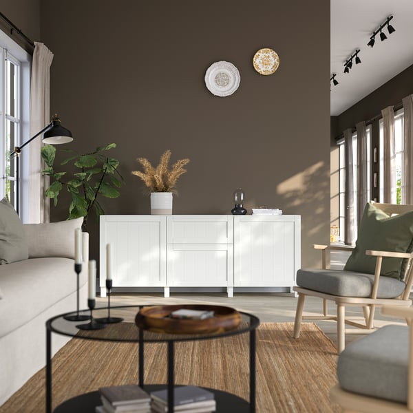 BESTÅ Storage combination with drawers, Pipmakare white/Stubbarp white, 180x42x74 cm