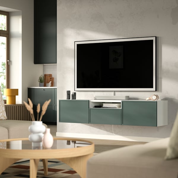 BESTÅ TV bench, white/Krukmakare dark grey-green, 180x42x39 cm