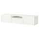 White BESTÅ tv bench with two drawers and open section.
