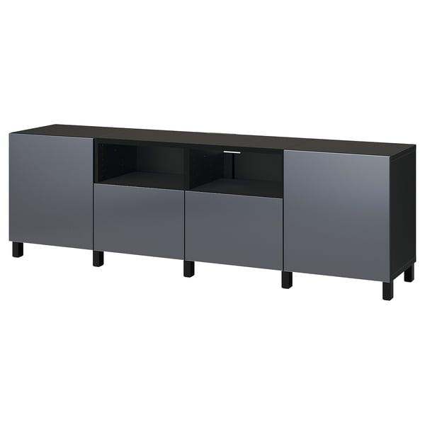 Gray BESTÅ tv bench with drawers, black legs