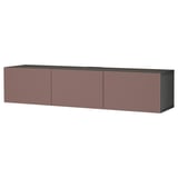 A BESTÅ tv bench with 4 brown doors, rectangular shape, and wall-mounted design. Made of particleboard and plastic edging.