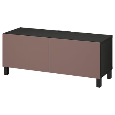 A BESTÅ tv stand in dark red and black. It two doors and adjustable shelves for storage, with a sleek, modern design.