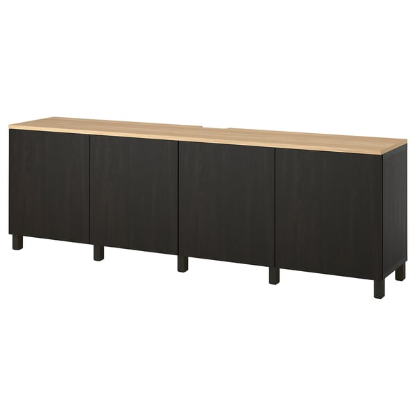 BESTÅ TV bench with doors, black-brown/Lappviken/Stubbarp black-brown, 240x42x76 cm