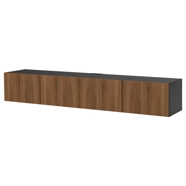 BESTÅ TV bench with doors, black-brown/Lappviken walnut effect, 240x42x38 cm