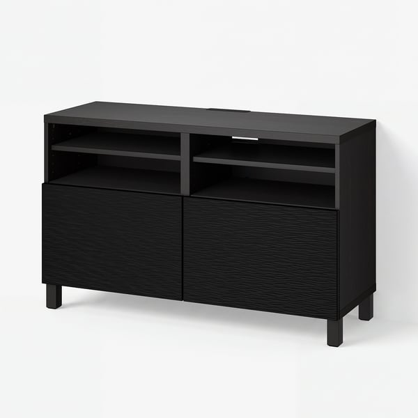 BESTÅ TV bench with doors, black-brown/Laxviken/Stubbarp black, 120x42x74 cm