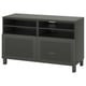Modern dark grey BESTÅ tv stand with 2 shelves, 2 doors, perforated panels, adjustable shelves, and cable outlets.