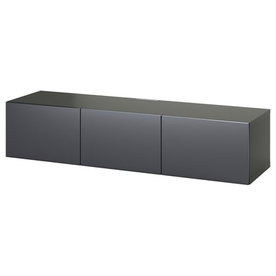 Modern minimalist dark grey wall-mounted tv unit with 3 storage compartments and cable management.