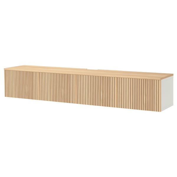 BESTÅ TV bench with doors, white/Björköviken oak veneer, 240x42x40 cm