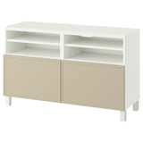 BESTÅ TV bench with doors, white/Krukmakare beige, 120x42x74 cm