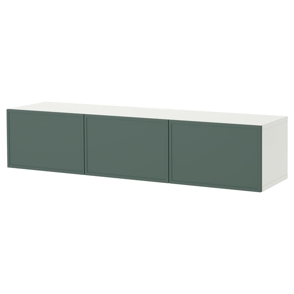 BESTÅ TV bench with doors, white/Krukmakare dark grey-green, 180x42x38 cm