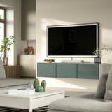 BESTÅ TV bench with doors, white/Krukmakare dark grey-green, 180x42x38 cm