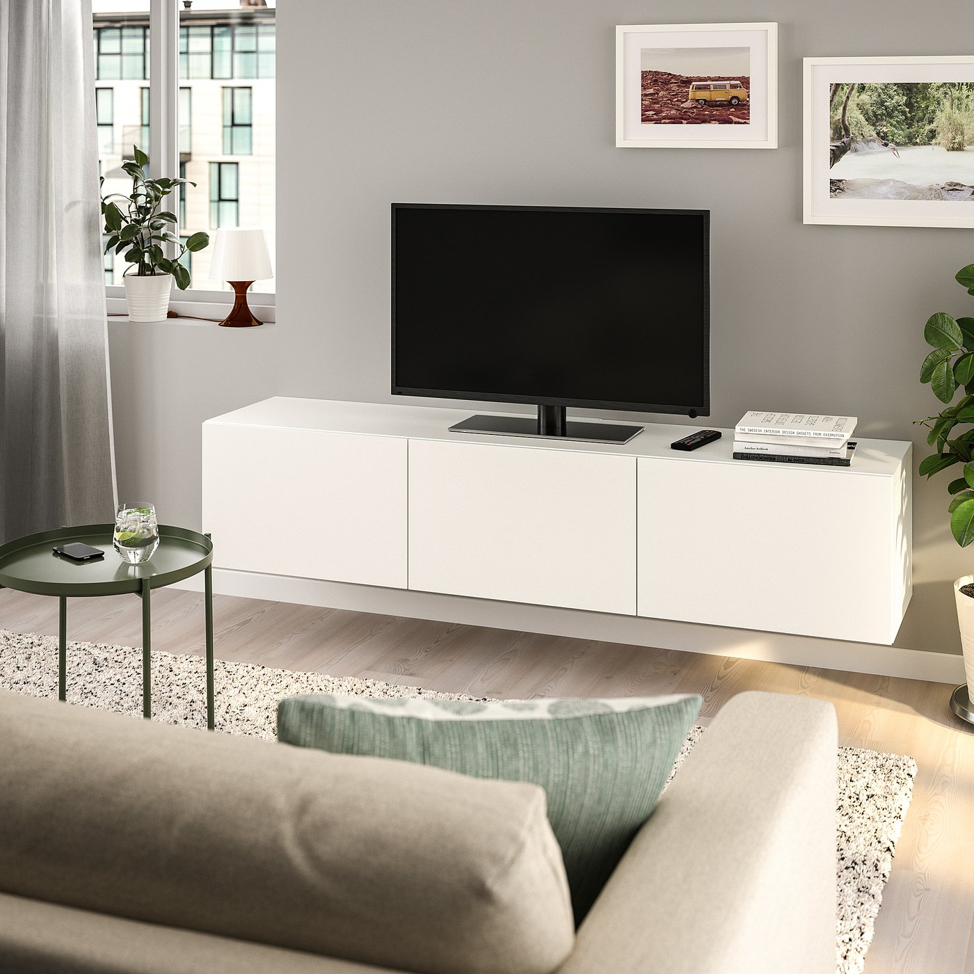 BESTÅ TV bench with doors, white/Lappviken white, 180x42x38 cm 