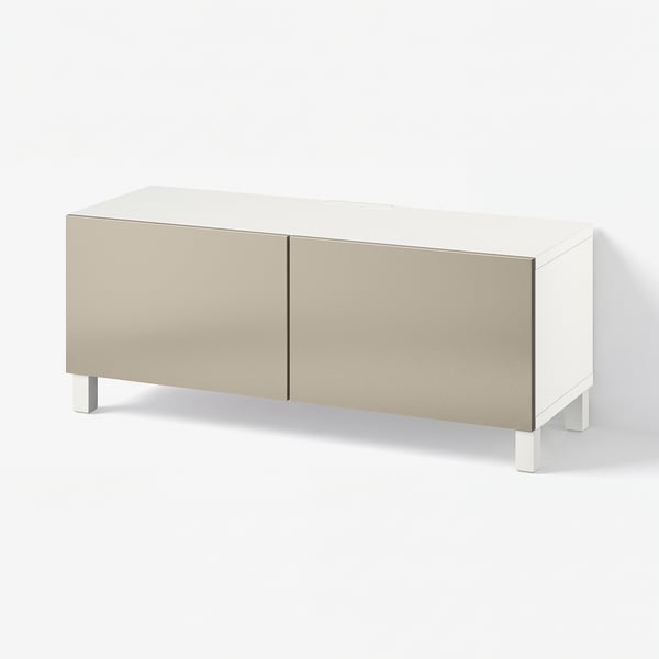 BESTÅ TV bench with doors, white Riksviken/Stubbarp/bronze-colour, 120x42x48 cm
