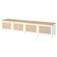 BESTÅ TV bench with doors, white/Studsviken/Kabbarp woven poplar, 240x42x50 cm