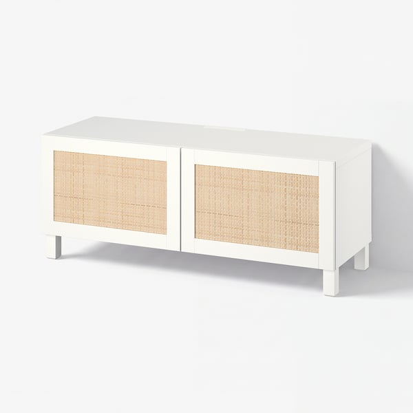 BESTÅ TV bench with doors, white Studsviken/Stubbarp/white, 120x42x48 cm