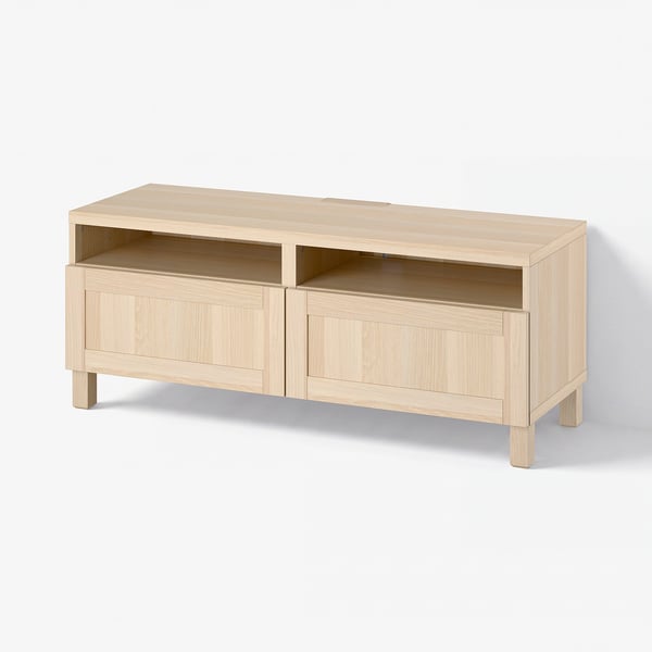 BESTÅ TV bench with drawers, white stained oak effect/Hanviken/Stubbarp white stained oak effect, 120x42x48 cm